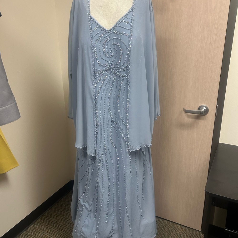 Chic Light Blue Beaded Long Sleeve Dress